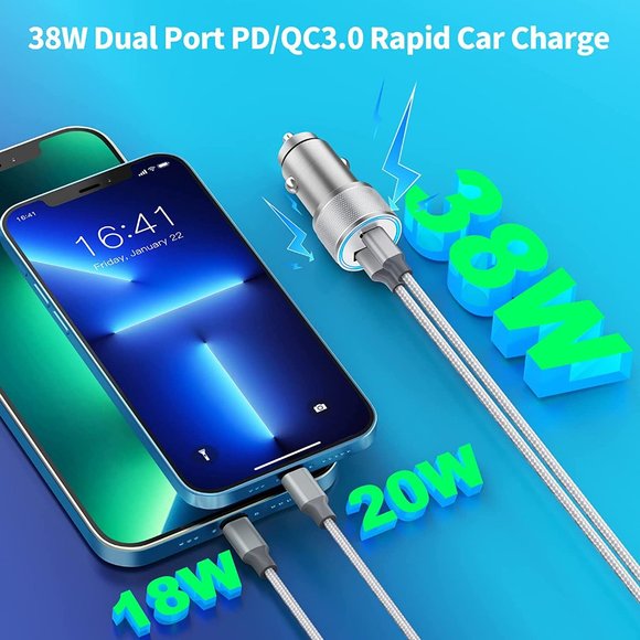 [Apple MFi Certified] iPhone Fast Car Charger, 48W Dual Port USB C Power Deliver - Picture 3 of 5